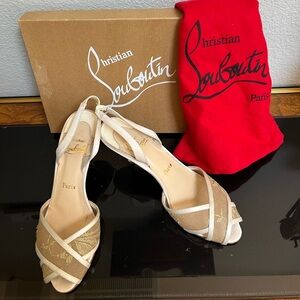 Christian Louboutin Beige Satin Slingback Sandals